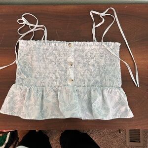 Smocked Blue Floral Crop Top